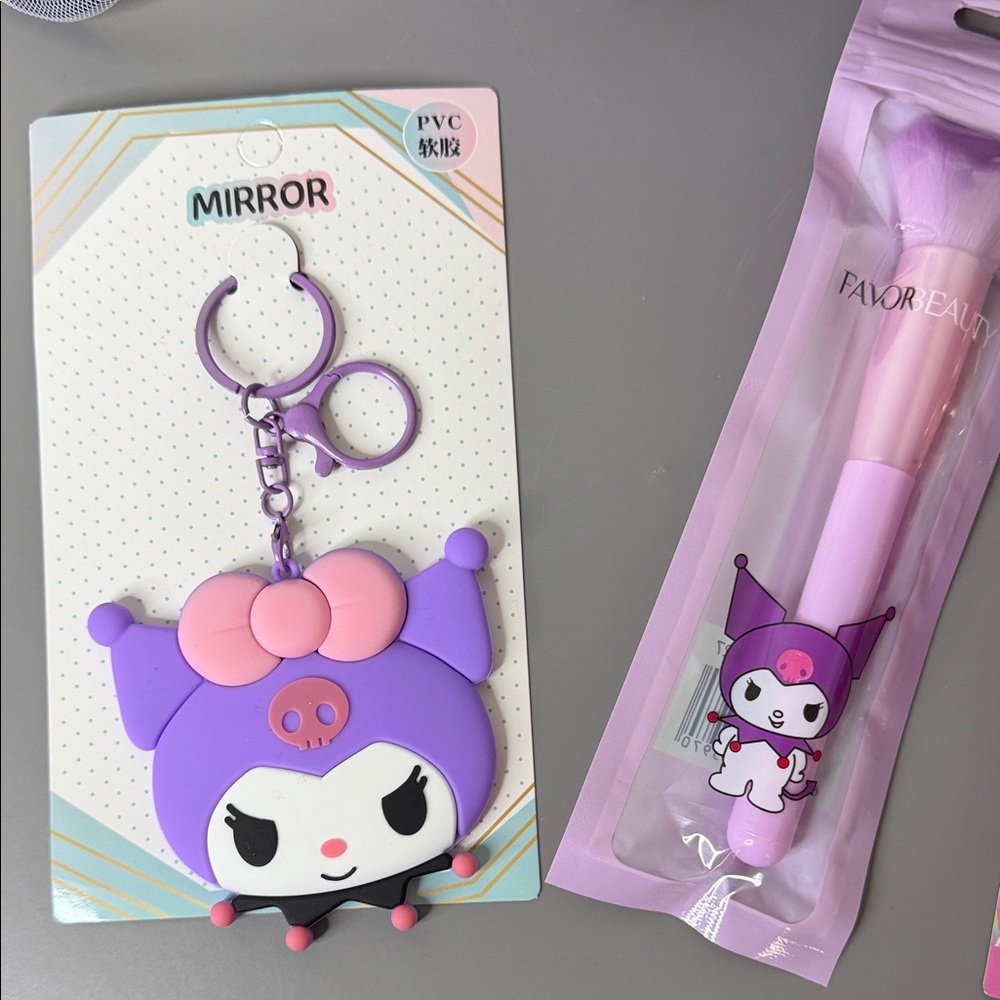 Kuromi Makeup Bag Bundle 4 Pcs | Cosmetic Pouch, Mirror, Brush & Lip Gloss - Picture 2 of 4